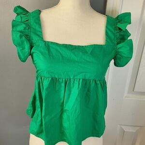 HYFVE Green Puff Sleeve Ruffled Blouse